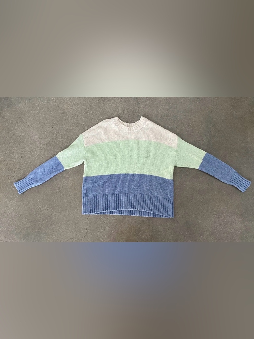 Colorblock Crewneck Sweater in Mint, Blue & Cream